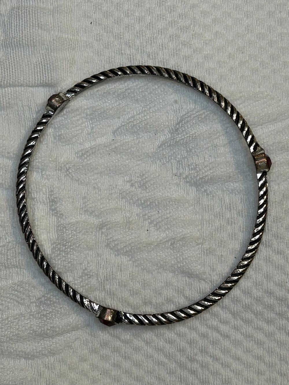 Silver Tone with Red Faux Ruby Cabochons Bangle Bracelet